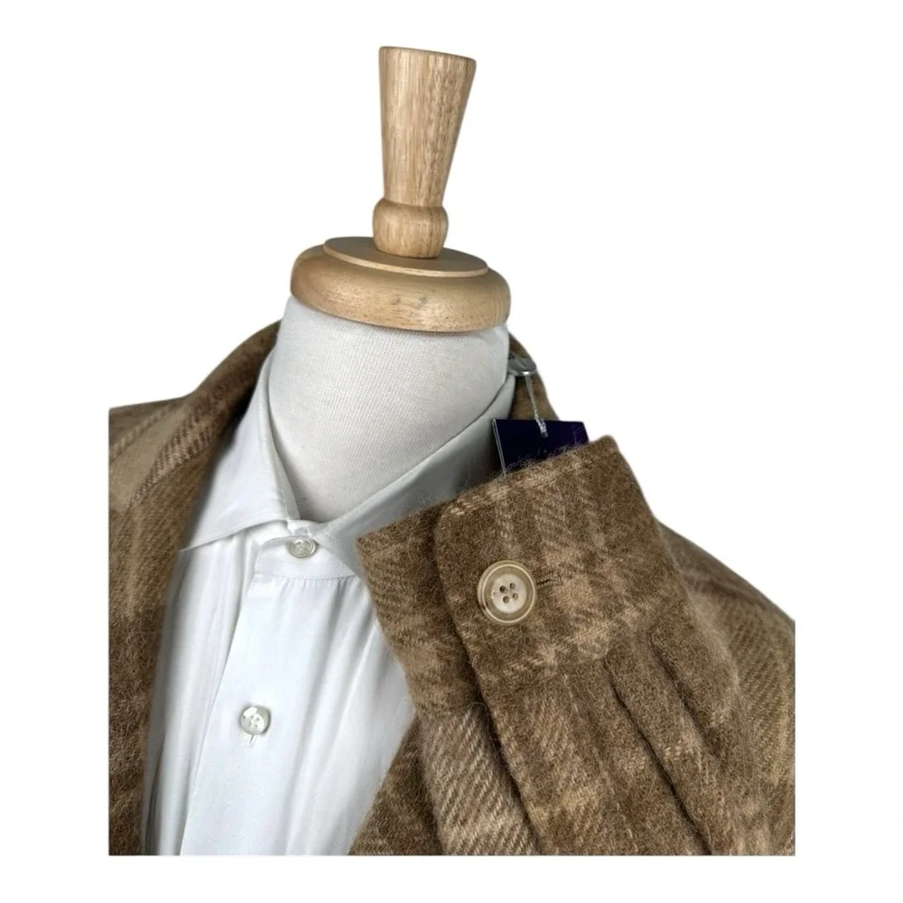 Ralph Lauren Purple Label Brown Check Shetland Wool Suede Trim Blazer 38R NWT